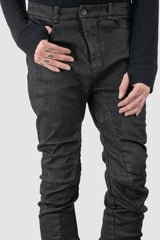 Masnada – Men's Black Waxed Curved Seam Denim Jeans - waist detail view