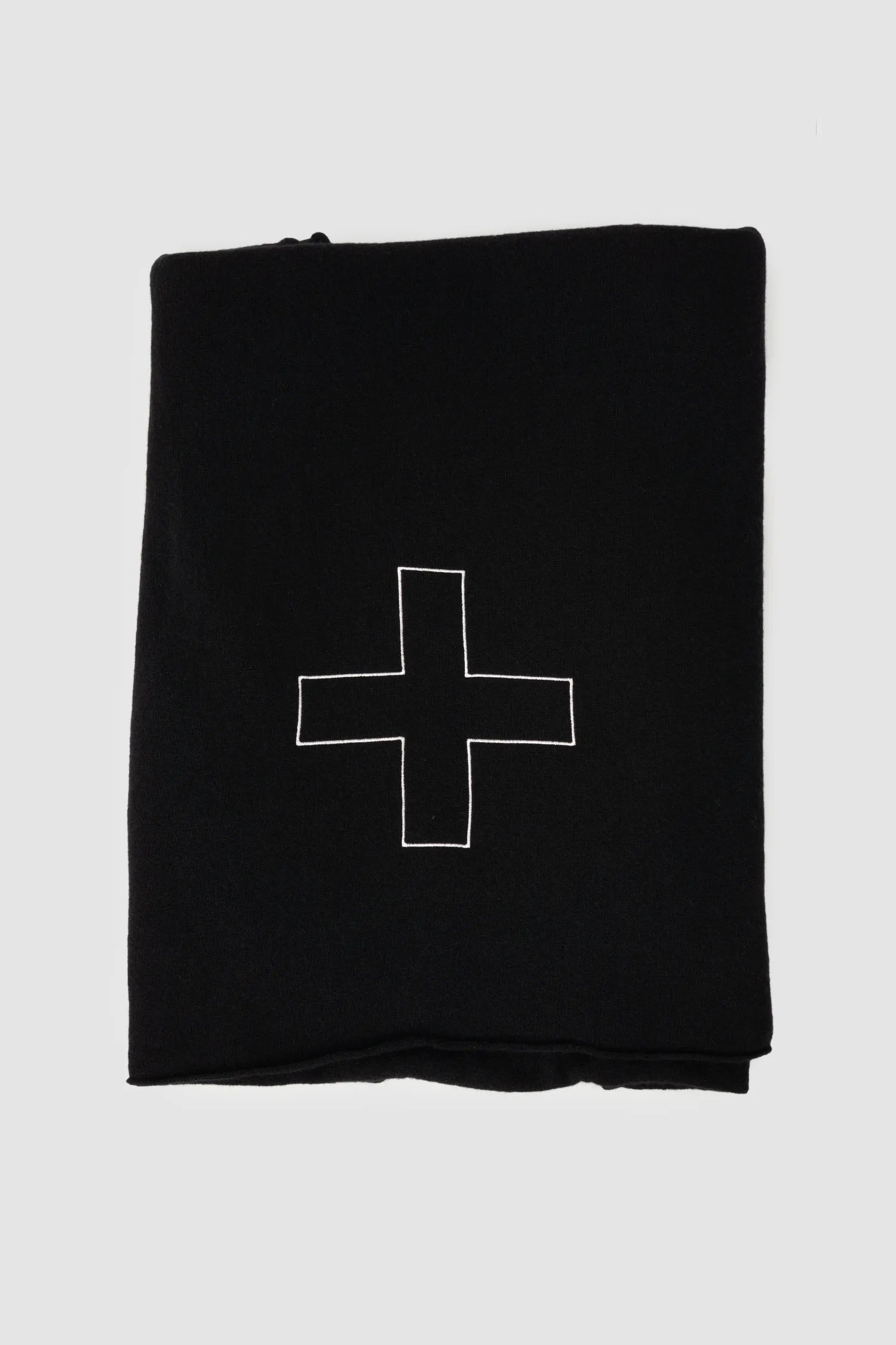MD75 - Men's Black Cashmere Blend Scarf with Embroidered Logo - Item front view - MONO-KROM | Gallery