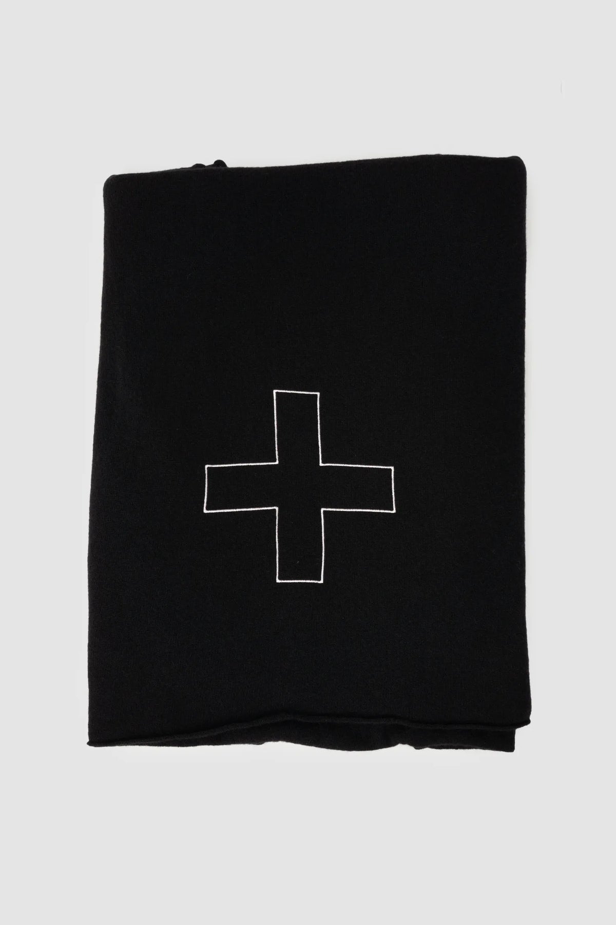 MD75 - Men's Black Cashmere Blend Scarf with Embroidered Logo - Item front view - MONO-KROM | Gallery