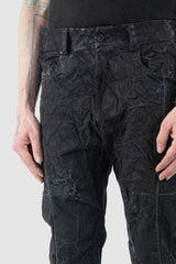 MD75 - Men’s Black Crinkled Stone Washed Denim Jeans front detail view