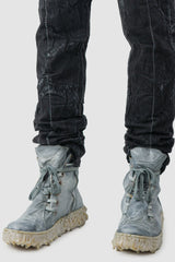 MD75 - Men’s Black Crinkled Stone Washed Denim Jeans hem detail view