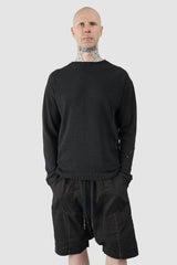MD75 - Men’s Black Destroyed Cotton Knit Sweater model relaxed view