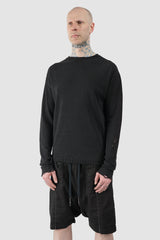 MD75 - Men’s Black Destroyed Cotton Knit Sweater model side view