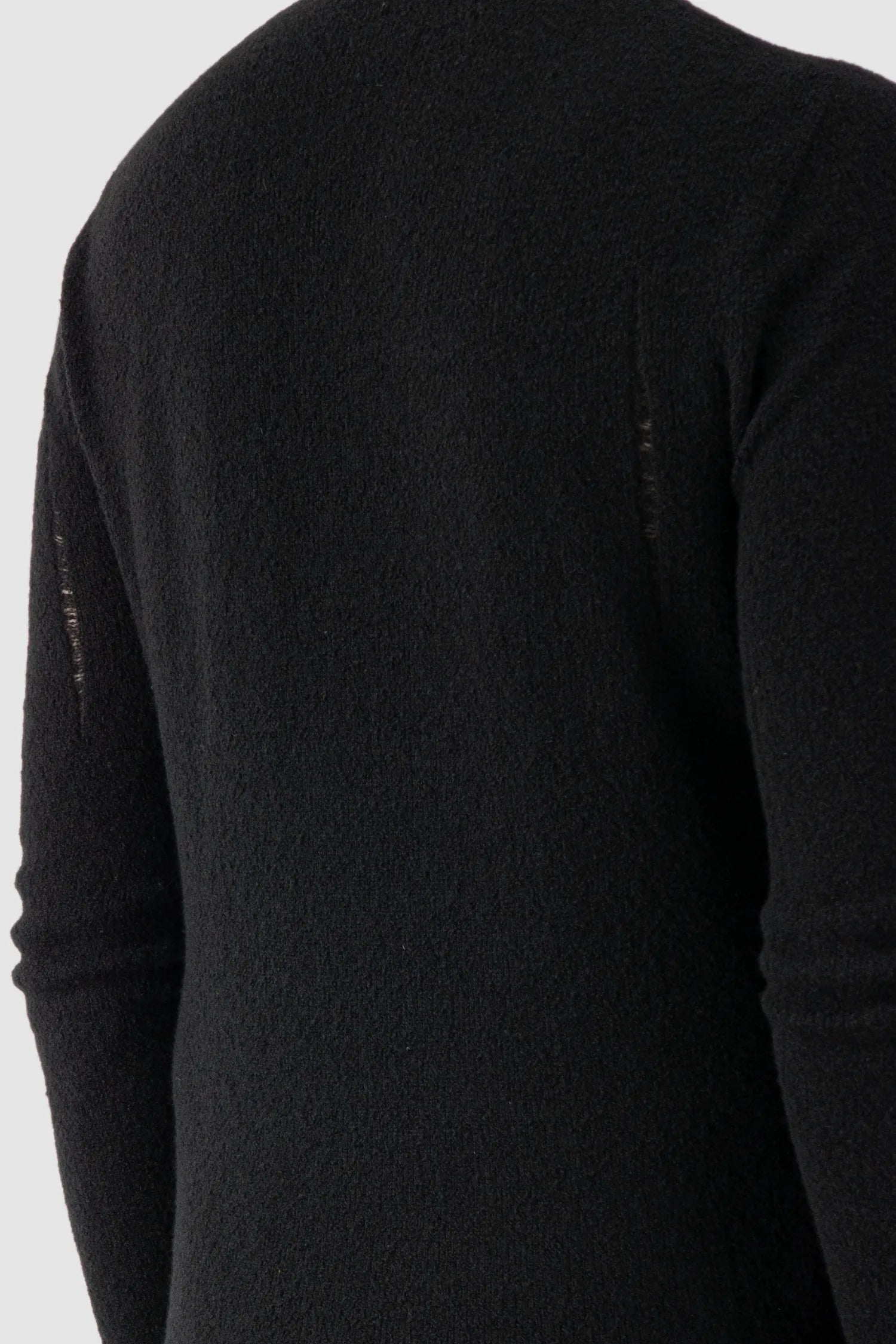 MD75 - Men's Black Distressed Wool Silk Knit Sweater - back detail view