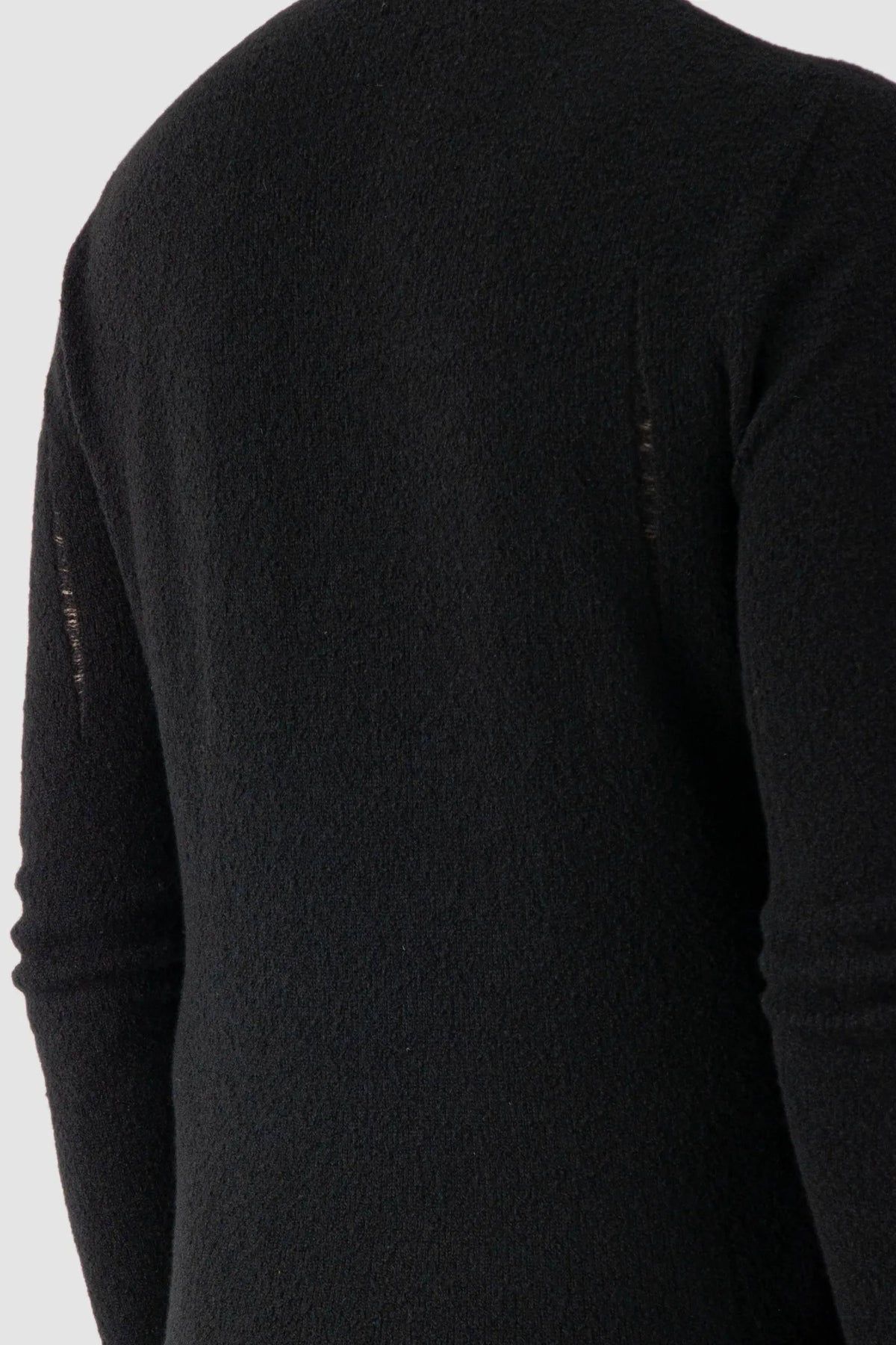 MD75 - Men's Black Distressed Wool Silk Knit Sweater - back detail view
