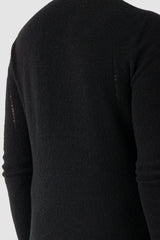 MD75 - Men's Black Distressed Wool Silk Knit Sweater - back detail view
