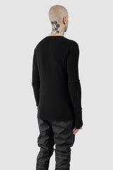 MD75 - Men's Black Distressed Wool Silk Knit Sweater - model back side view