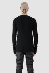 MD75 - Men's Black Distressed Wool Silk Knit Sweater - model back view