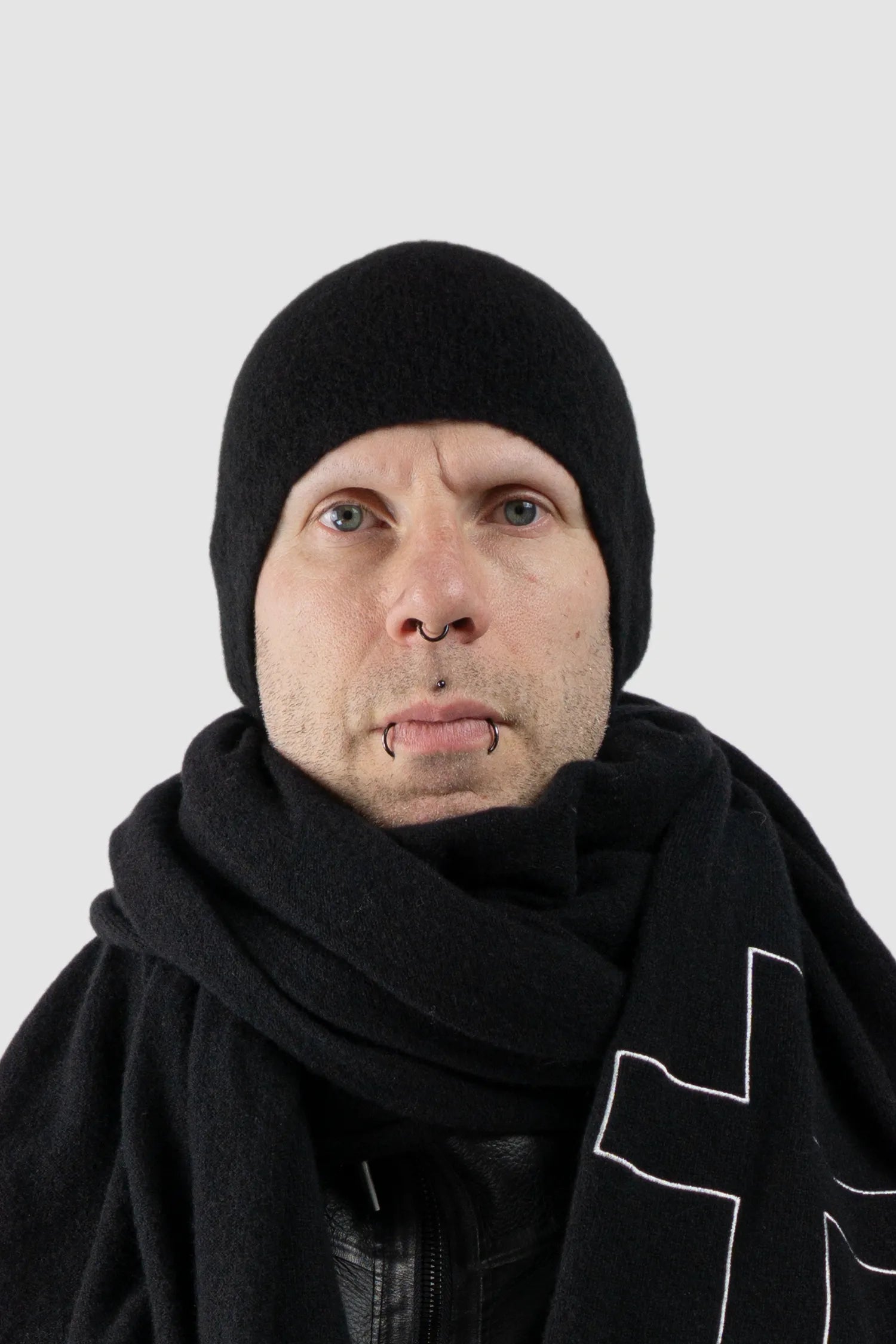 MD75 - Men's Black Double Layer Cashmere Knit Beanie - model front view - MONO-KROM | Gallery