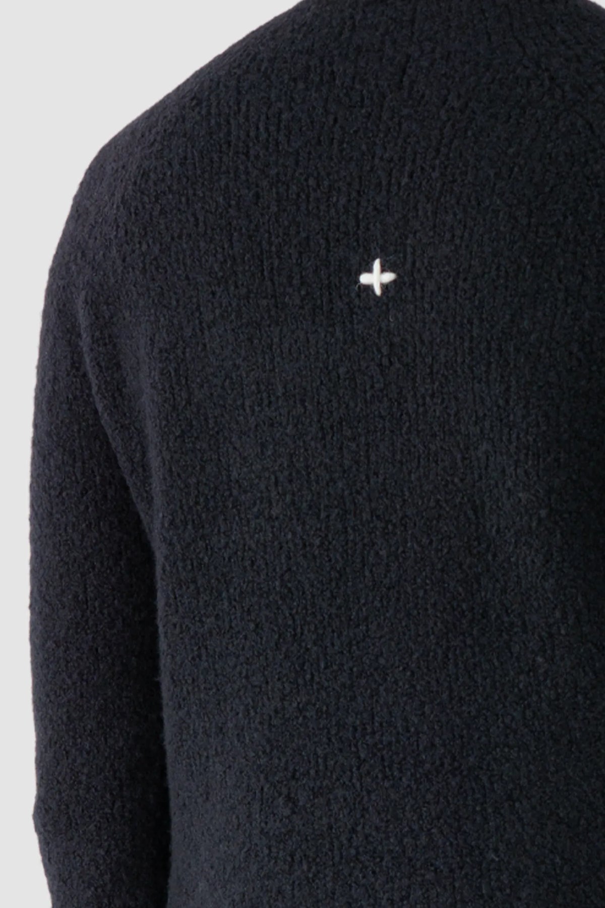 MD75 - Men's Black Heavy Wool Knit Sweater with Cross Detail - close up view