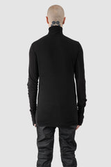MD75 - Men's Black Lightweight Modal Cashmere High Neck Sweater - model back view