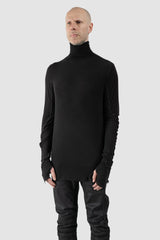 MD75 - Men's Black Lightweight Modal Cashmere High Neck Sweater - model front side view - MONO-KROM | Gallery