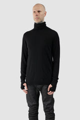 MD75 - Men's Black Lightweight Wool Turtleneck Knit Sweater - model front side view - MONO-KROM | Gallery