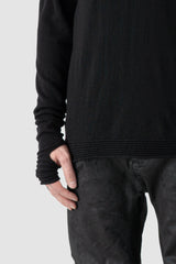MD75 - Men's Black Lightweight Wool Turtleneck Knit Sweater - thumbhole detail view