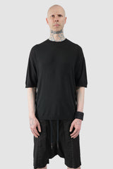 MD75 - Men’s Black Oversized Cotton Knit Raglan T-Shirt model front view