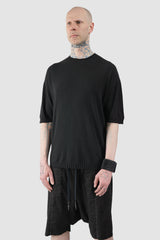 MD75 - Men’s Black Oversized Cotton Knit Raglan T-Shirt model side view
