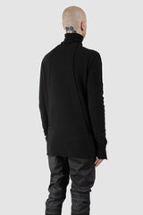 MD75 - Men's Black Reversible Double Layer Cotton Wool Sweater - model back side view