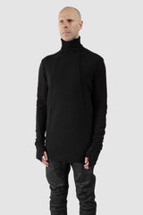 MD75 - Men's Black Reversible Double Layer Cotton Wool Sweater - model front side view - MONO-KROM | Gallery