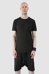 MD75 - Men’s Black T-Shirt with Spine Back Print model front view