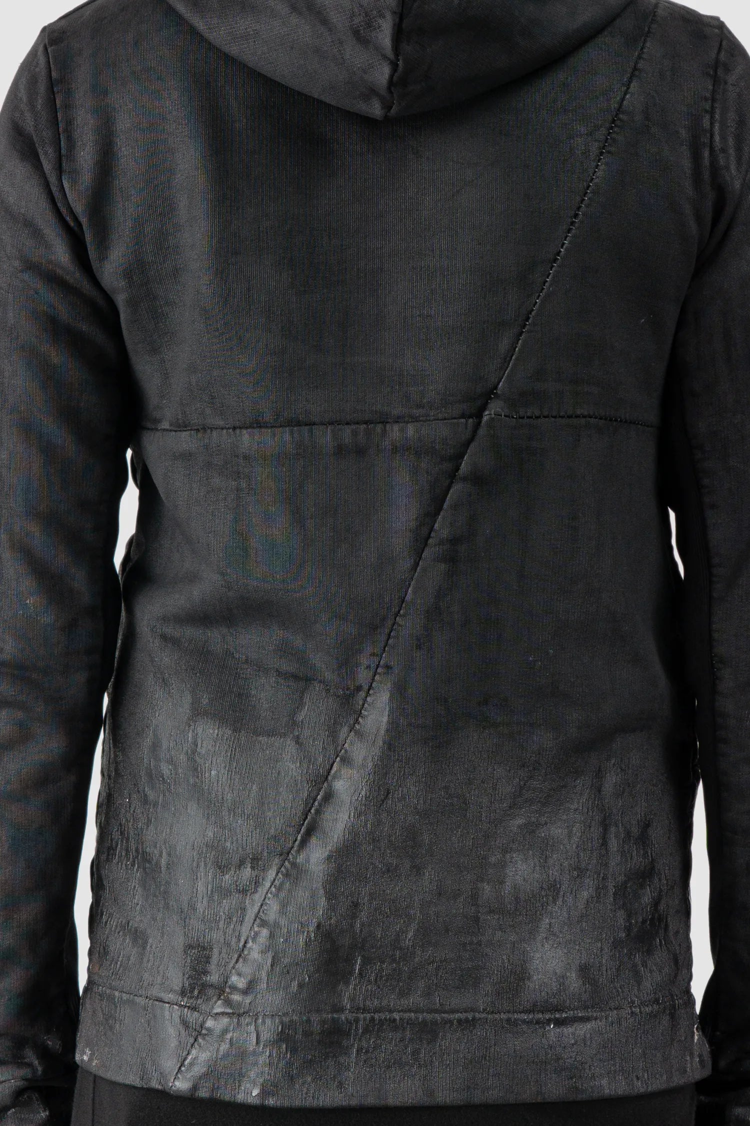 MD75 - Men's Black Waxed Cotton Zip Hoodie - back detail view