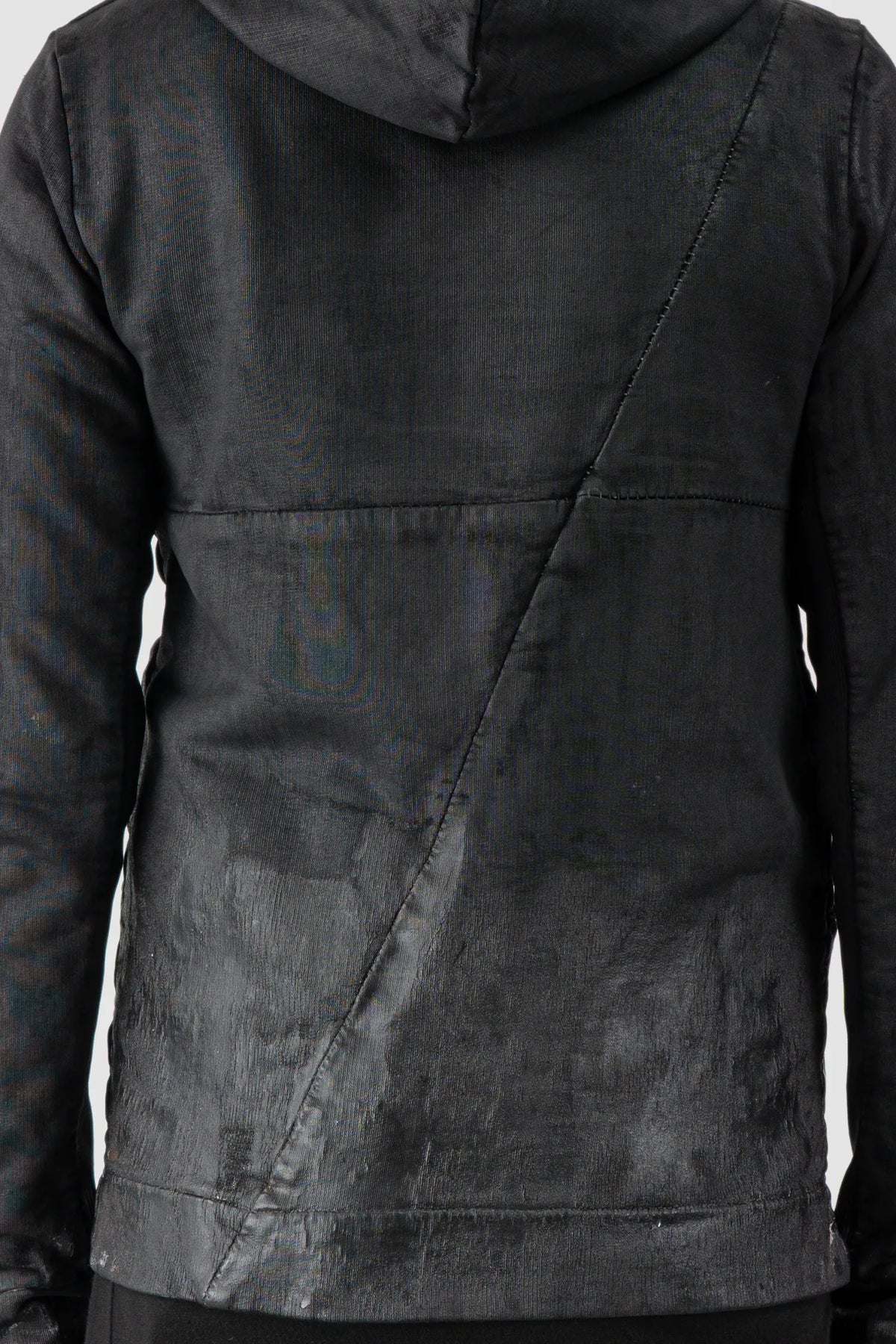 MD75 - Men's Black Waxed Cotton Zip Hoodie - back detail view