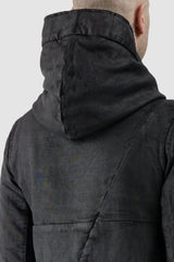 MD75 - Men's Black Waxed Cotton Zip Hoodie - hood detail view