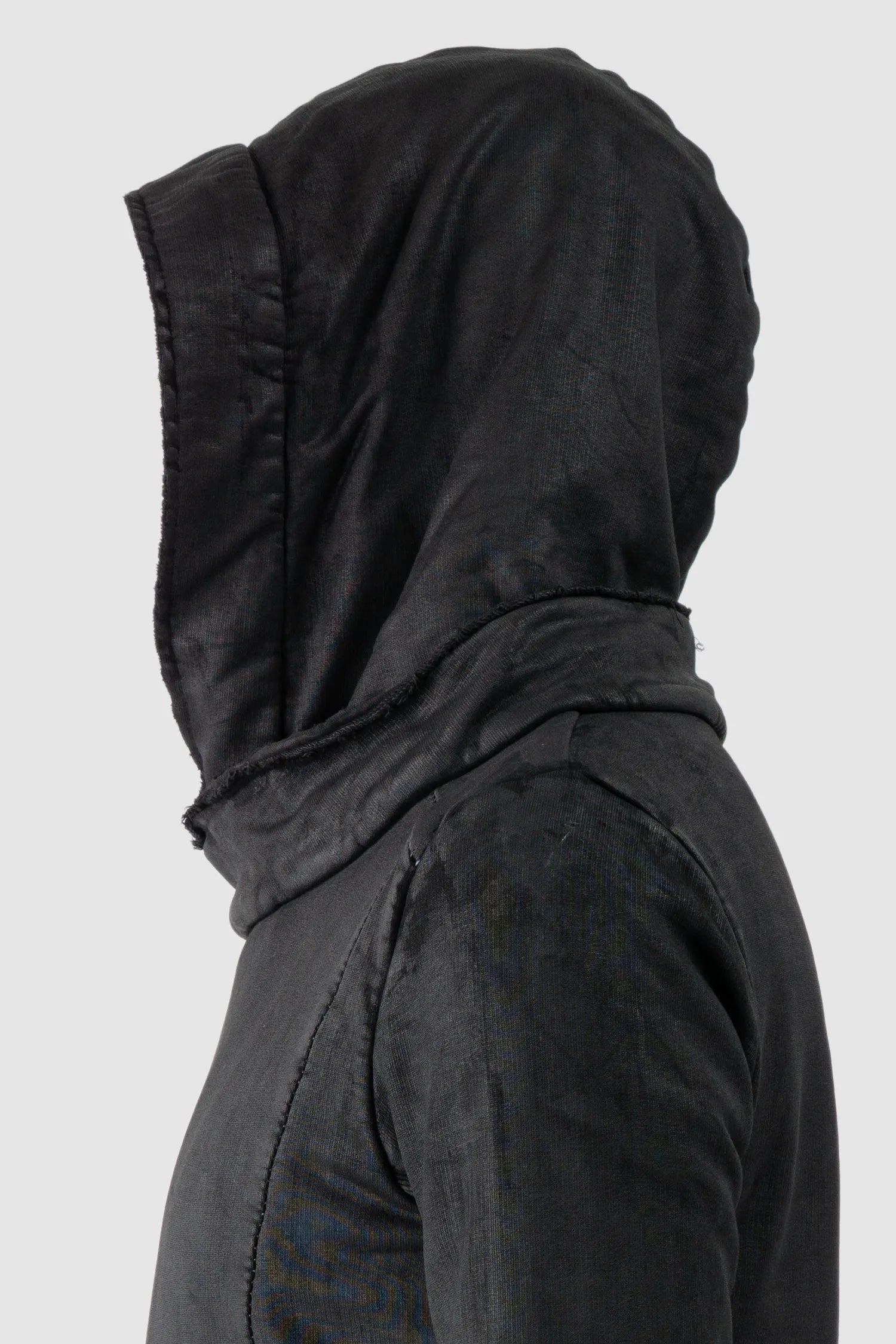 MD75 - Men's Black Waxed Cotton Zip Hoodie - hooded version view