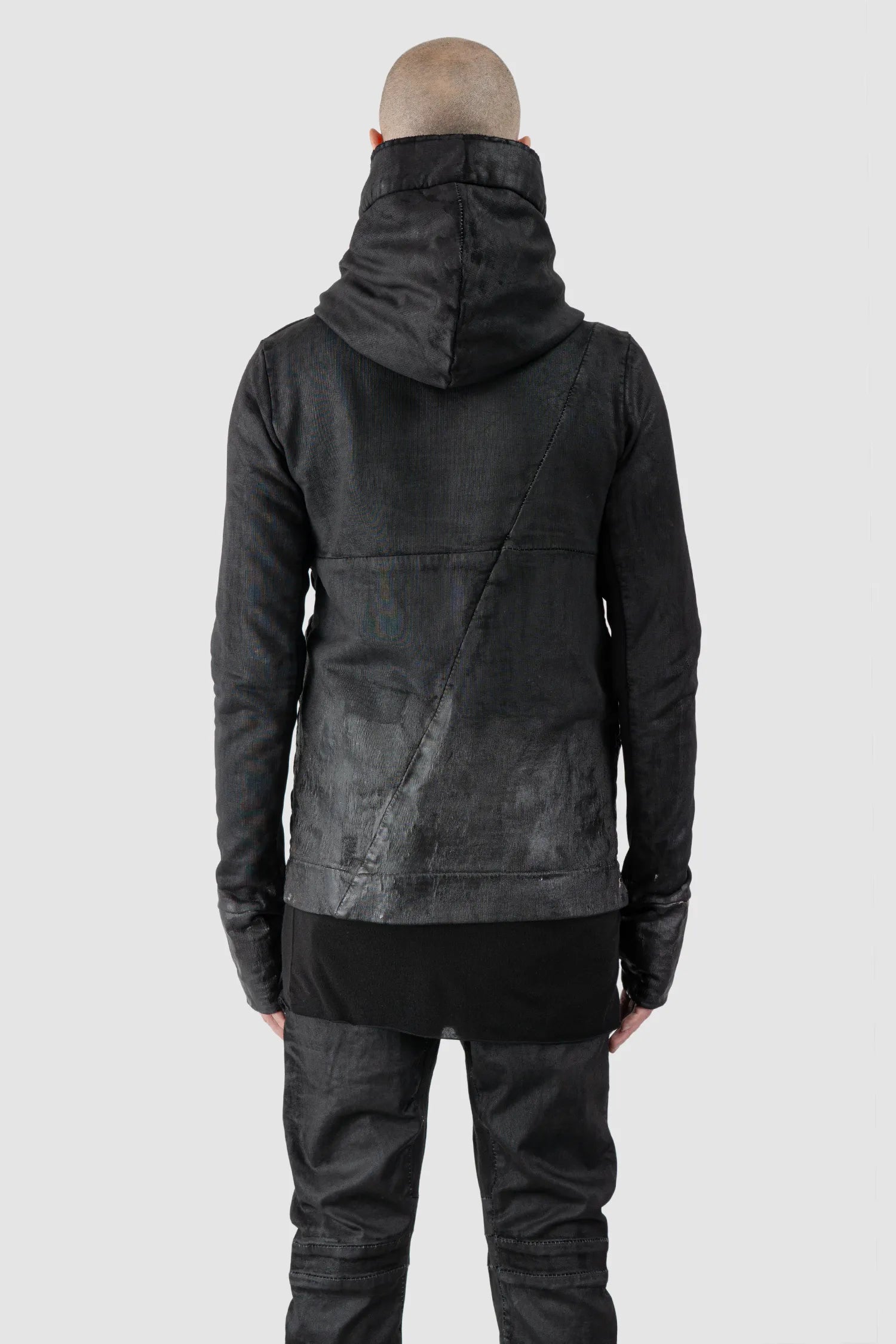 MD75 - Men's Black Waxed Cotton Zip Hoodie - model back view