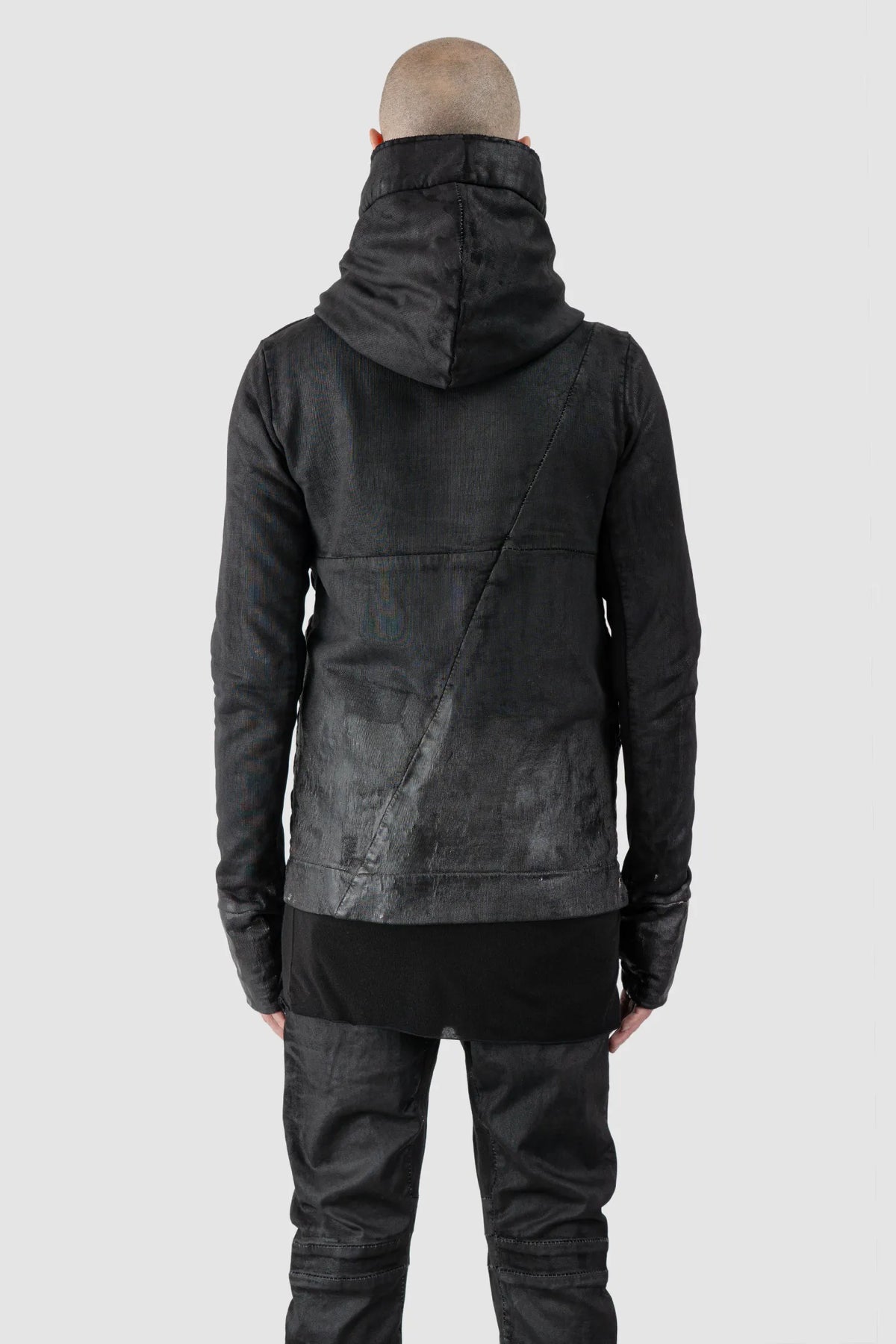 MD75 - Men's Black Waxed Cotton Zip Hoodie - model back view