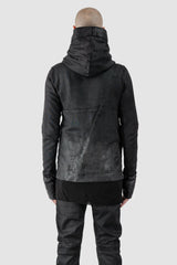 MD75 - Men's Black Waxed Cotton Zip Hoodie - model back view