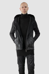 MD75 - Men's Black Waxed Cotton Zip Hoodie - model relaxed open view