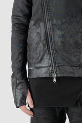 MD75 - Men's Black Waxed Cotton Zip Hoodie - thumbhole detail view