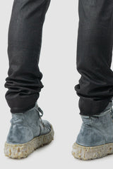 MD75 - Men’s Black Waxed Denim Zip Detail Jeans hem detail view