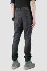 MD75 - Men’s Black Waxed Denim Zip Detail Jeans model back side view