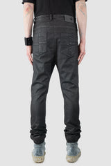 MD75 - Men’s Black Waxed Denim Zip Detail Jeans model back view