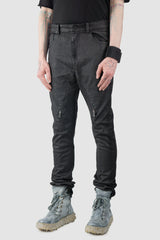 MD75 - Men’s Black Waxed Denim Zip Detail Jeans model side view