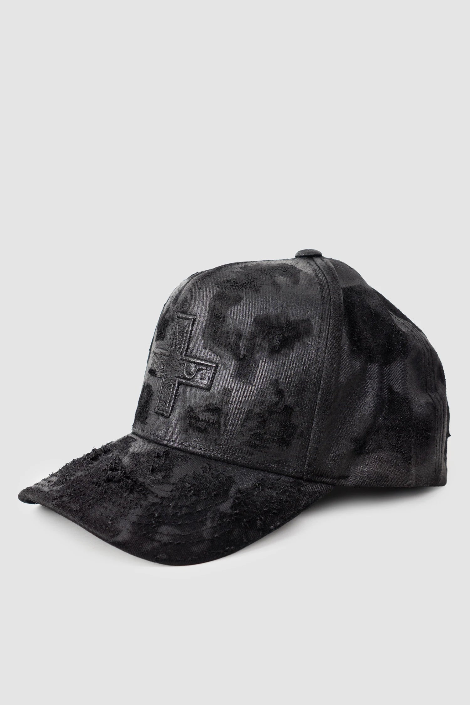 MD75 - Men’s Black Waxed Destroyed Cotton Baseball Cap item left view
