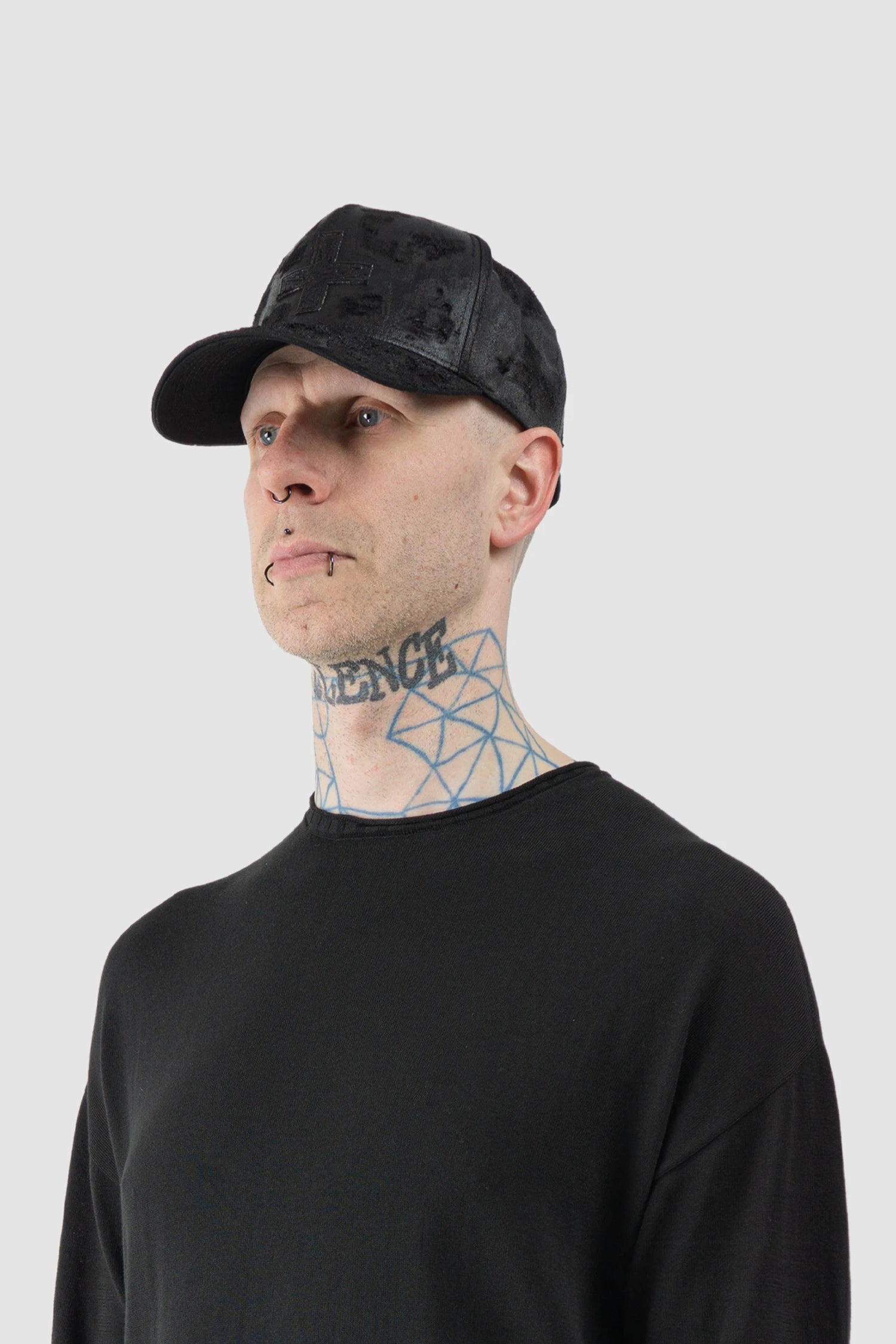 MD75 - Men’s Black Waxed Destroyed Cotton Baseball Cap model left view