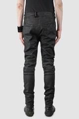 MD75 - Men's Black Waxed Stretch Denim Knee Detail Jeans - model back view