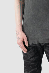 MD75 - Men’s Grey Object Dyed Rib Cotton T-Shirt hem detail view