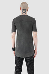 MD75 - Men’s Grey Object Dyed Rib Cotton T-Shirt model back view