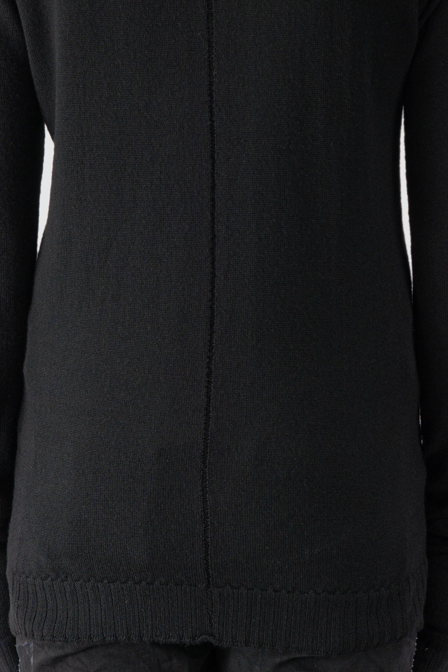 MD75 - back detail view of men’s Black Wool Knit Long Sleeve Sweater
