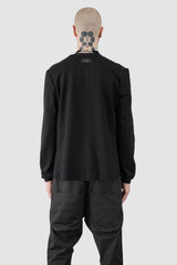 Obectra - Men’s Black Adjustable Clip Viscose Cardigan Sweater model back wrapped view