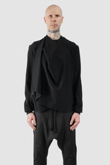Obectra - Men’s Black Adjustable Clip Viscose Cardigan Sweater model front wrapped view