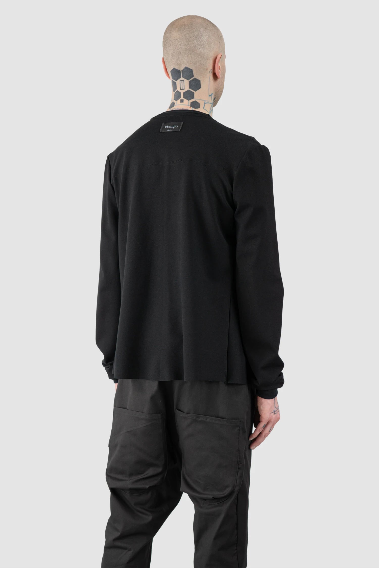 Obectra - Men’s Black Adjustable Clip Viscose Cardigan Sweater model back side view