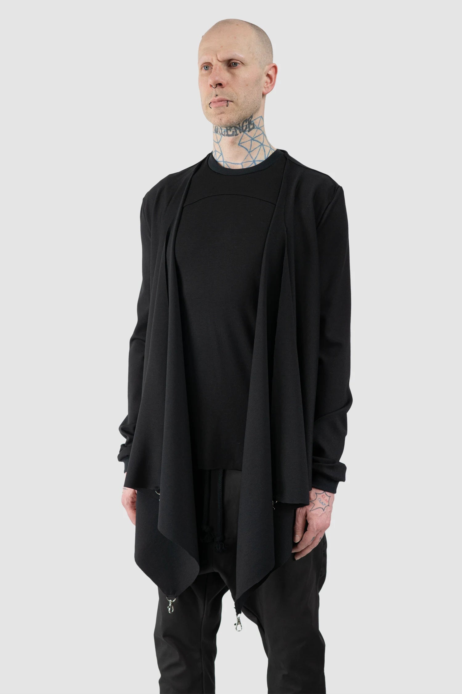 Obectra - Men’s Black Adjustable Clip Viscose Cardigan Sweater model front side view