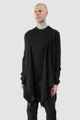 Obectra - Men’s Black Adjustable Clip Viscose Cardigan Sweater model front side view