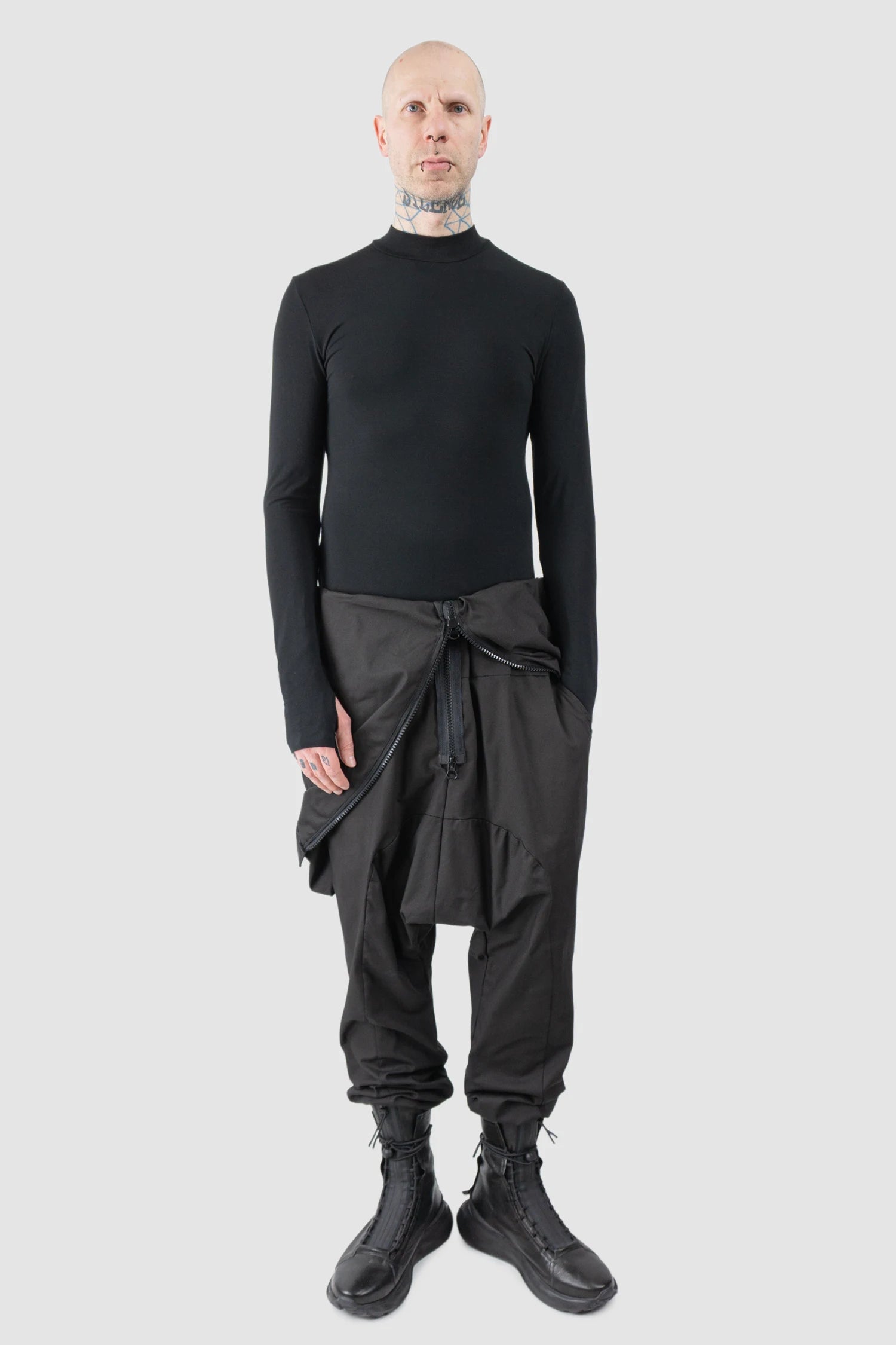 Obectra - Men’s Black Cotton Blend Sleeveless Jumpsuit with Zipper model unwrapped view