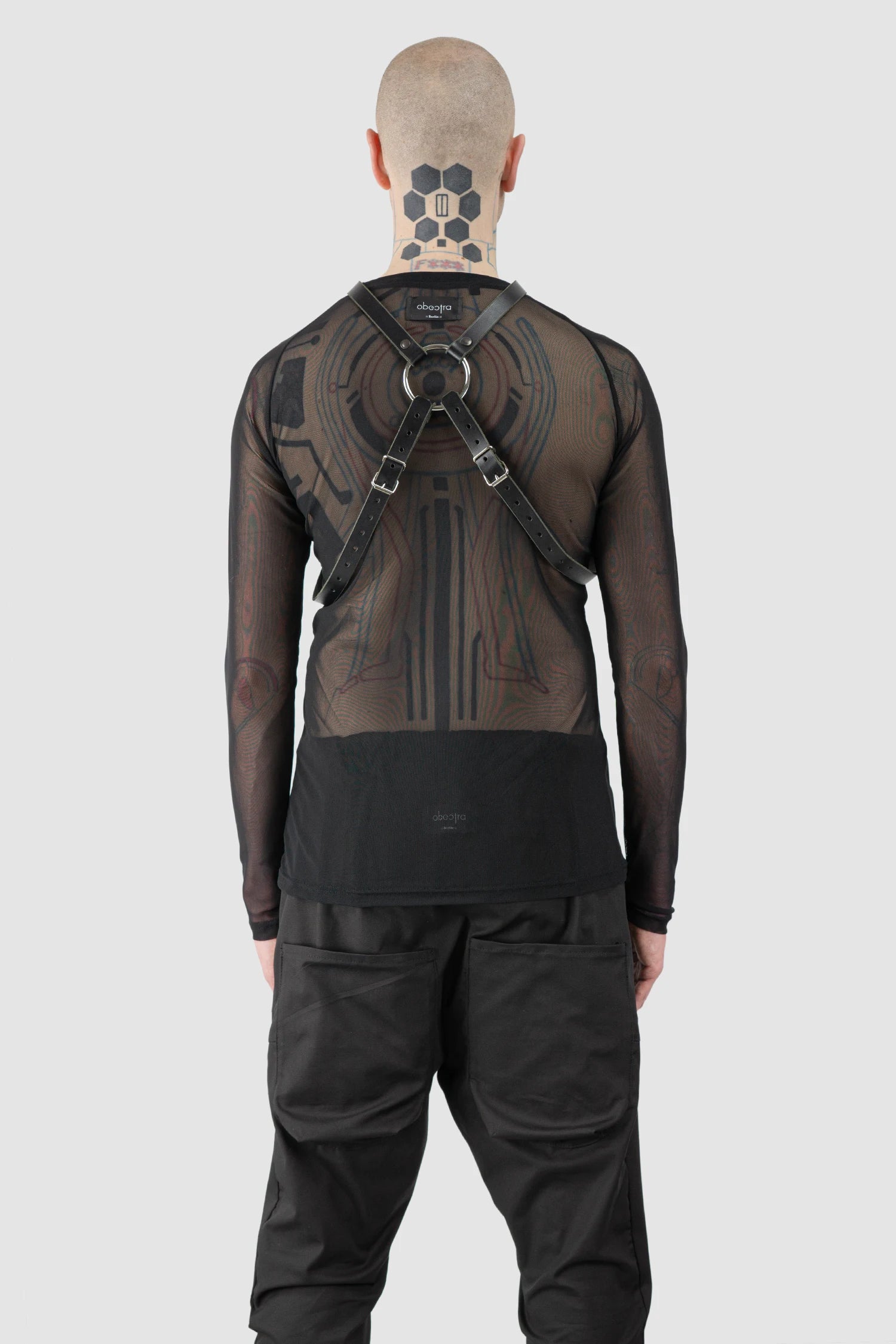 Obectra - Men’s Black Double Strap Leather Harness model back view
