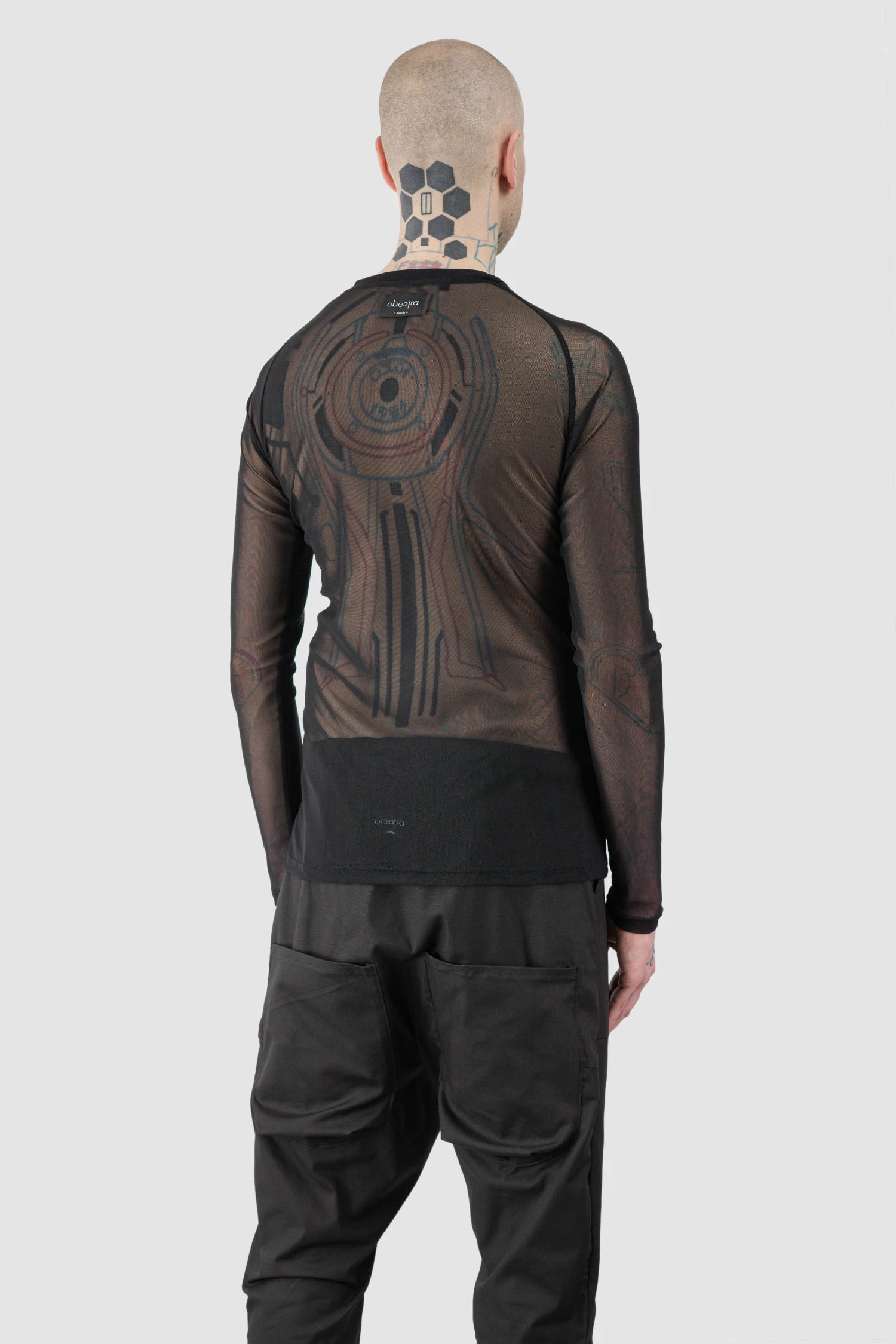 Obectra - Men’s Black Mesh Raglan Long Sleeve model back side view